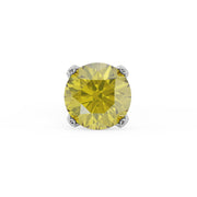 Close-up of 2mm round yellow diamond in four-prong setting on white gold nose stud
