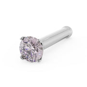 14k white gold 2mm pink diamond nose bone stud, angled view showing bone post detail