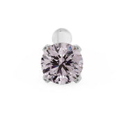 Front view of 2mm pink diamond in four-prong white gold setting with straight post tip visible