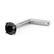 14k white gold L-post nose stud with 2mm black diamond, showing angled post shape