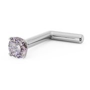 14k white gold 2mm pink diamond L-post nose stud, angled view showing L-shaped post