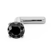 14k white gold L-post nose stud with 2mm black diamond, front-facing prong setting view