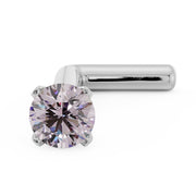 14k white gold 2mm pink diamond L-post nose stud, close angled view of four-prong setting