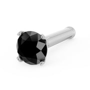 14k white gold black diamond nose bone stud with 4-prong setting, angled three-quarter view