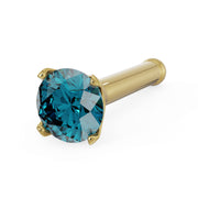 14k yellow gold blue diamond nose bone stud with 4-prong setting, angled side view