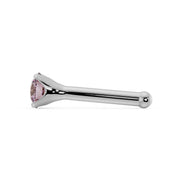 Side profile of 14k white gold pink diamond nose bone stud showing post length and stone height