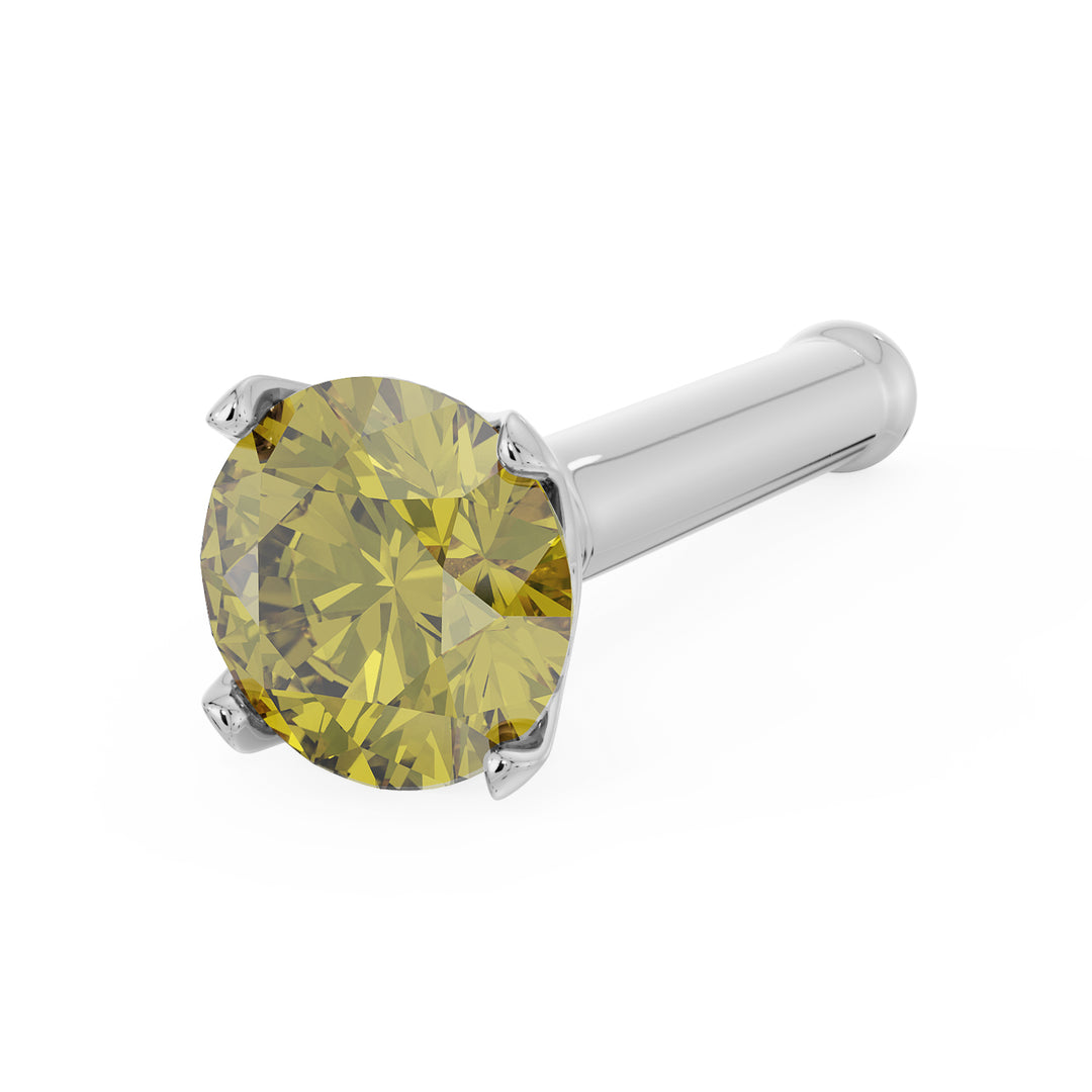 2.5mm Yellow Diamond Prong Nose Ring Stud