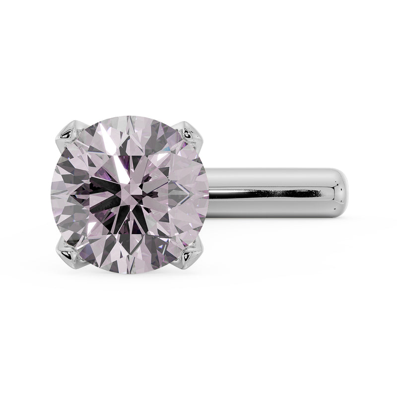 14k white gold pink diamond straight-post nose stud, front view of prong setting and post