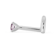Side profile of 14k white gold pink diamond L-post nose stud showing the L-shaped bend