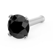 14k white gold 3mm black diamond nose bone stud, angled view showing silver-tone post with ball end