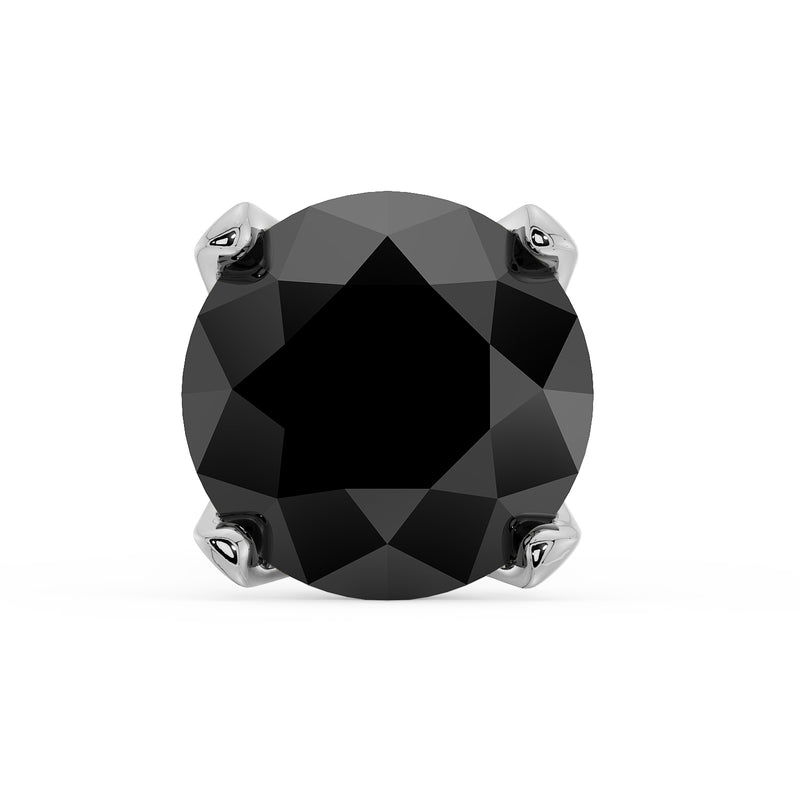 Close-up front view of 3mm black diamond in four-prong setting on white gold nose stud