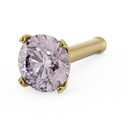 14k yellow gold 3mm pink diamond straight post nose stud, angled view showing bone post end