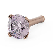 14k rose gold 3mm pink diamond straight post nose stud, angled view with warm rose-toned prongs