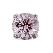 14k white gold 3mm pink diamond nose stud, overhead close-up showing four-prong setting and round cut