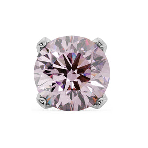 14k white gold 3mm pink diamond nose stud, overhead close-up showing four-prong setting and round cut