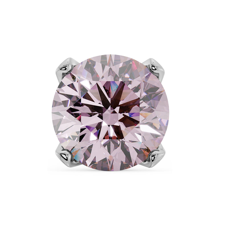 14k white gold 3mm pink diamond nose stud, overhead close-up showing four-prong setting and round cut