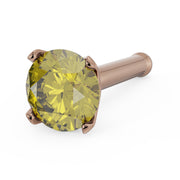 14k rose gold yellow diamond nose bone stud with prong setting, angled view showing bone post