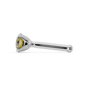 Side profile of white gold yellow diamond nose bone stud showing full straight post and ball end