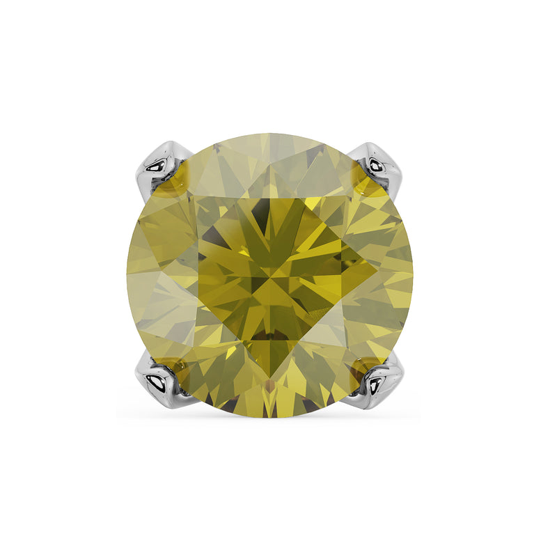 Close-up overhead view of 3mm yellow diamond in four-prong white gold nose stud setting
