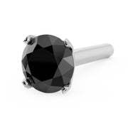 14k white gold 3mm black diamond straight post nose stud, angled overhead view of prong setting