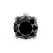 Top-down view of 3mm black diamond four-prong setting on white gold straight post nose stud