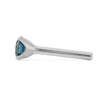 Side profile of 14k white gold blue diamond straight-post nose bone showing post length and tip