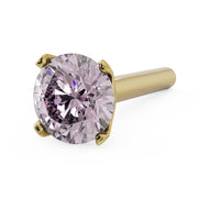 14k yellow gold 3mm pink diamond straight-post nose stud, top angled view showing gem and post