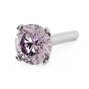 Platinum 3mm pink diamond straight-post nose stud, angled top view showing prong detail and post