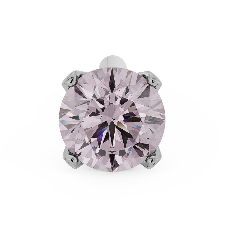 Platinum 3mm pink diamond nose stud, front top view with four-prong setting and straight post visible