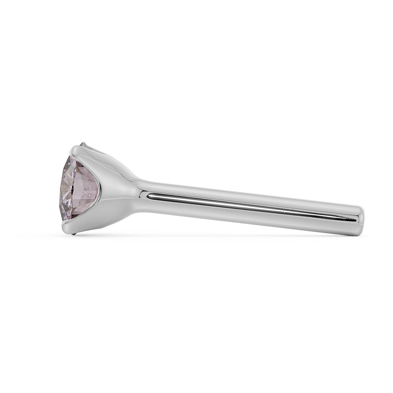 Side profile of 14k white gold 3mm pink diamond bone nose stud showing tapered post and ball tip