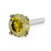 14k white gold yellow diamond straight post nose stud, angled view showing post and stone depth