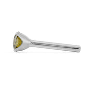 Side profile of white gold yellow diamond straight post nose stud showing post length and ball end