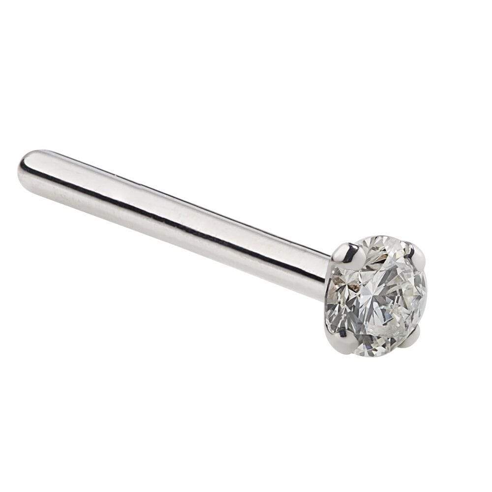 1.5mm Tiny Diamond Prong Nose Ring Stud-14k White Gold   Pin Post   18G