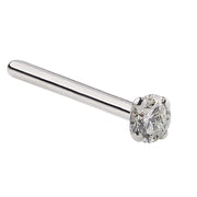 14k white gold 1.5mm diamond straight post nose stud, 18G, side view showing pin post style