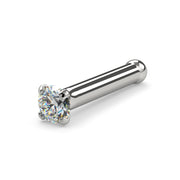 14k white gold 1.7mm diamond bone nose stud, angled view showing ball end and 4-prong setting