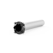 14k white gold straight-post black diamond nose stud, wider angled view of gem and full post