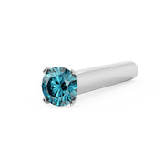 14k white gold blue diamond straight post nose stud, side-angled view showing full post length