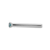 Straight-on side profile of 14k white gold blue diamond straight post nose stud showing full length
