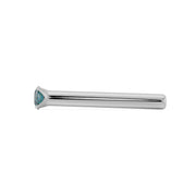 Straight-on side profile of 14k white gold blue diamond straight post nose stud showing full length