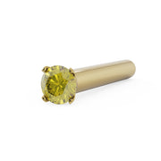 14k yellow gold straight post nose stud with 1.5mm yellow diamond, angled view showing full post length