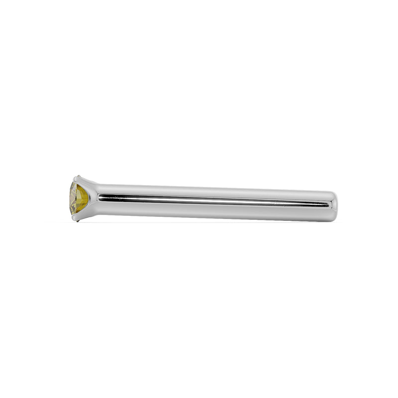 14k white gold straight nose stud with yellow diamond, full side profile showing post length and prongs