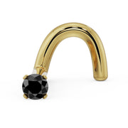 14k yellow gold black diamond twist nose ring with 1.5mm prong-set stone, angled view
