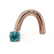 14k rose gold blue diamond twist nose ring with 1.5mm prong-set stone, three-quarter view