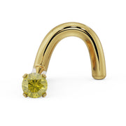 14k yellow gold twist nose stud with 1.5mm yellow diamond prong setting, front view