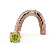 14k rose gold twist nose stud with 1.5mm yellow diamond in four-prong setting, front view