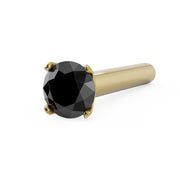 14k yellow gold straight post nose stud with 2mm black diamond, angled view showing prongs