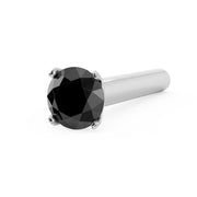 14k white gold straight post nose stud with 2mm black diamond, angled view of prong setting