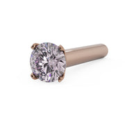 14k rose gold 2mm pink diamond straight-post nose stud, angled view of prong and post