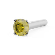14k white gold straight post nose stud with 2mm yellow diamond, angled view showing post length