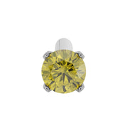 Front-facing close-up of 2mm yellow diamond in four-prong white gold setting on straight post stud